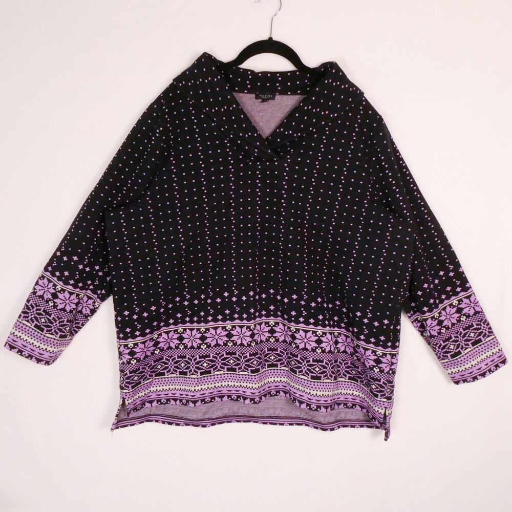 Talbots Shawl Collar Fair isle Sweater Size 3X Petite XXXL Black Lavender Purple